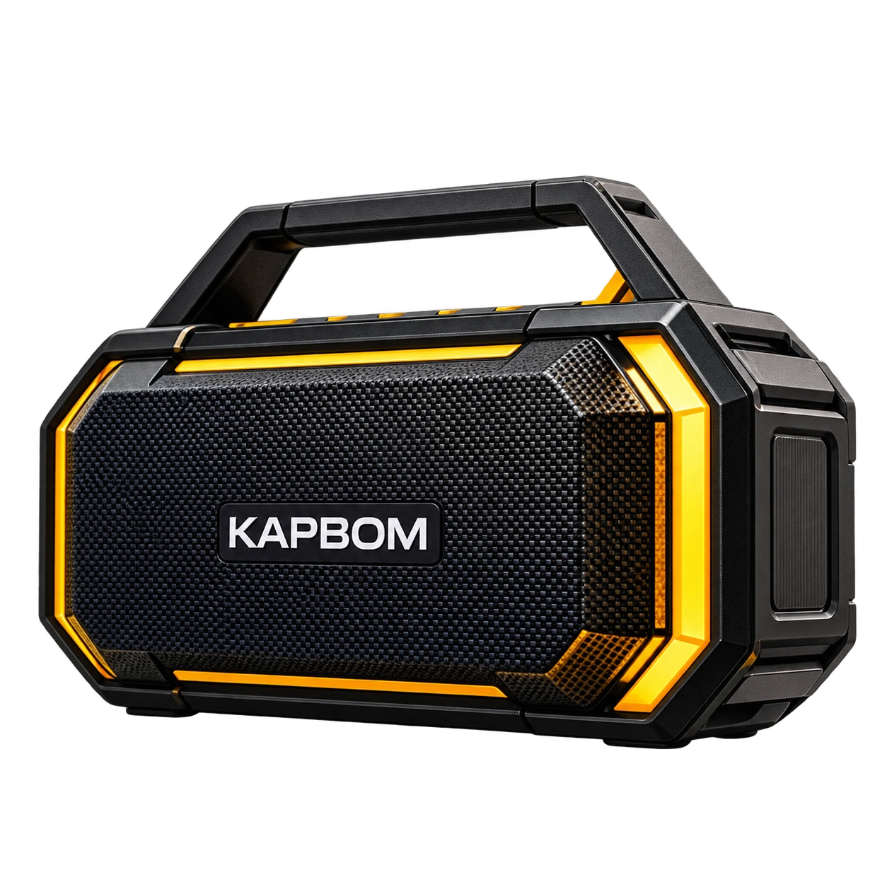 Caixa de som boombox Kapbom preta e amarela com 30% OFF