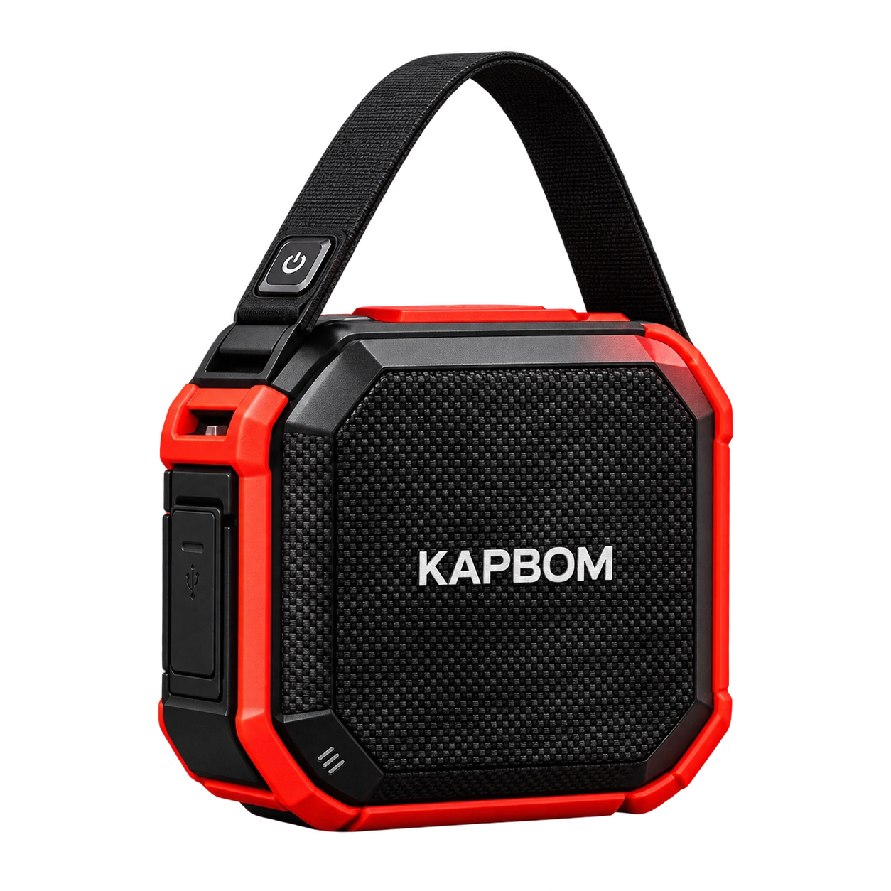 Caixa de som portátil Kapbom preta e vermelha com 30% OFF